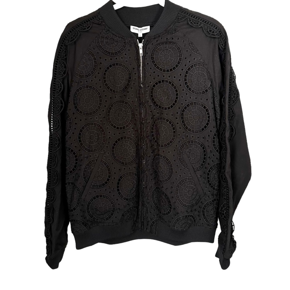 Opening Ceremony Womens Sz L Anglaise Broderie Lace Bomber Jacket Black NWT